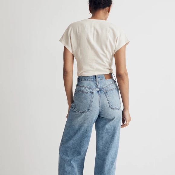 Madewell Linen-Blend Ruched Button-Front Top Size Large NWT $82 - Picture 3 of 6